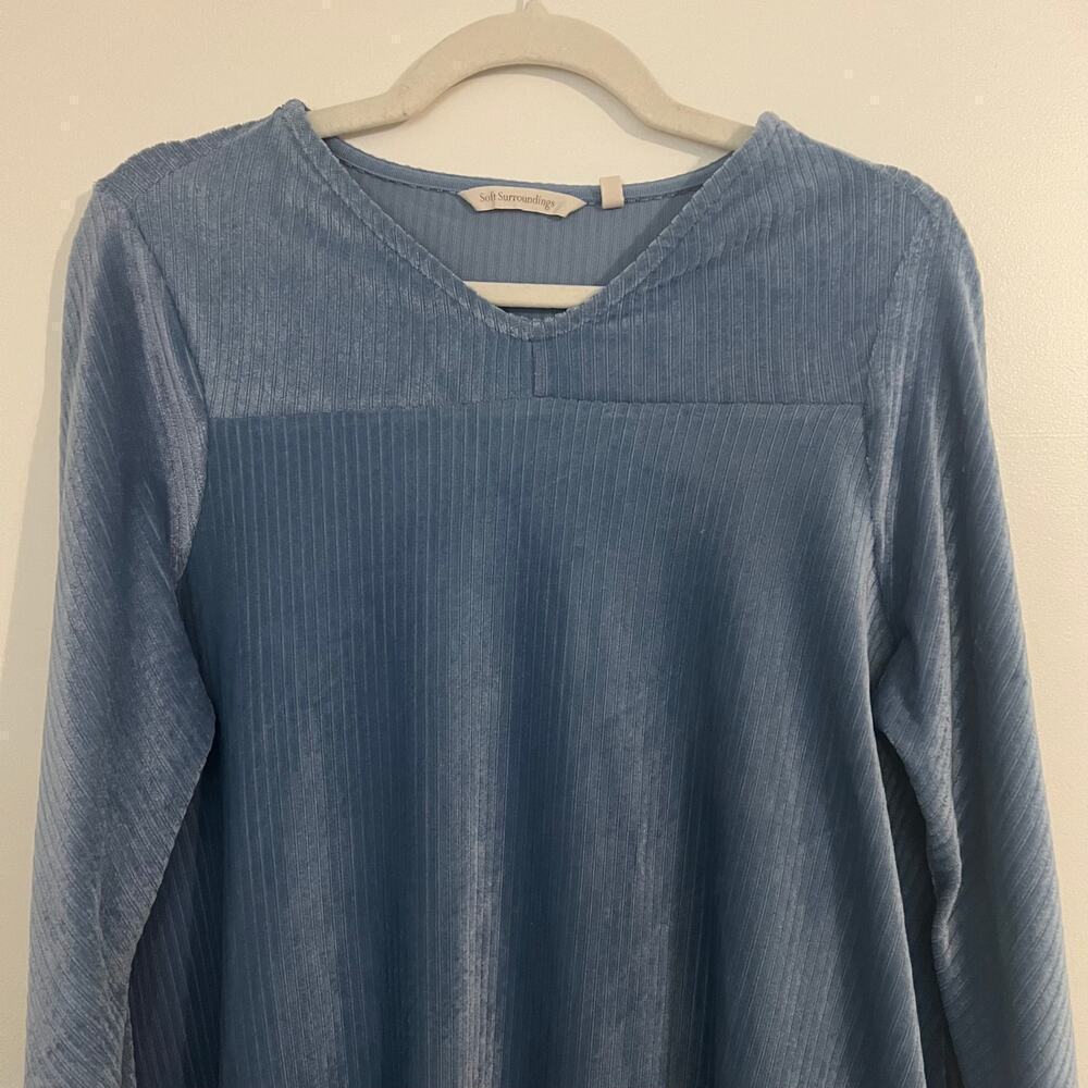 Soft Surroundings Velvet Velour V Neck Button Sleeve Detail Long Sleeve Top - Picture 3 of 10